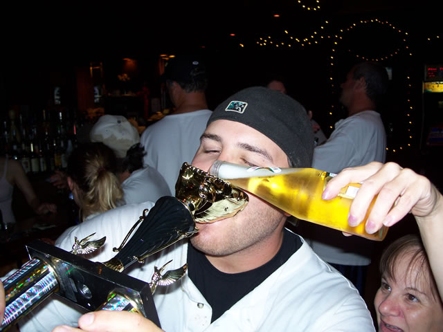 Sean takes a generous swig